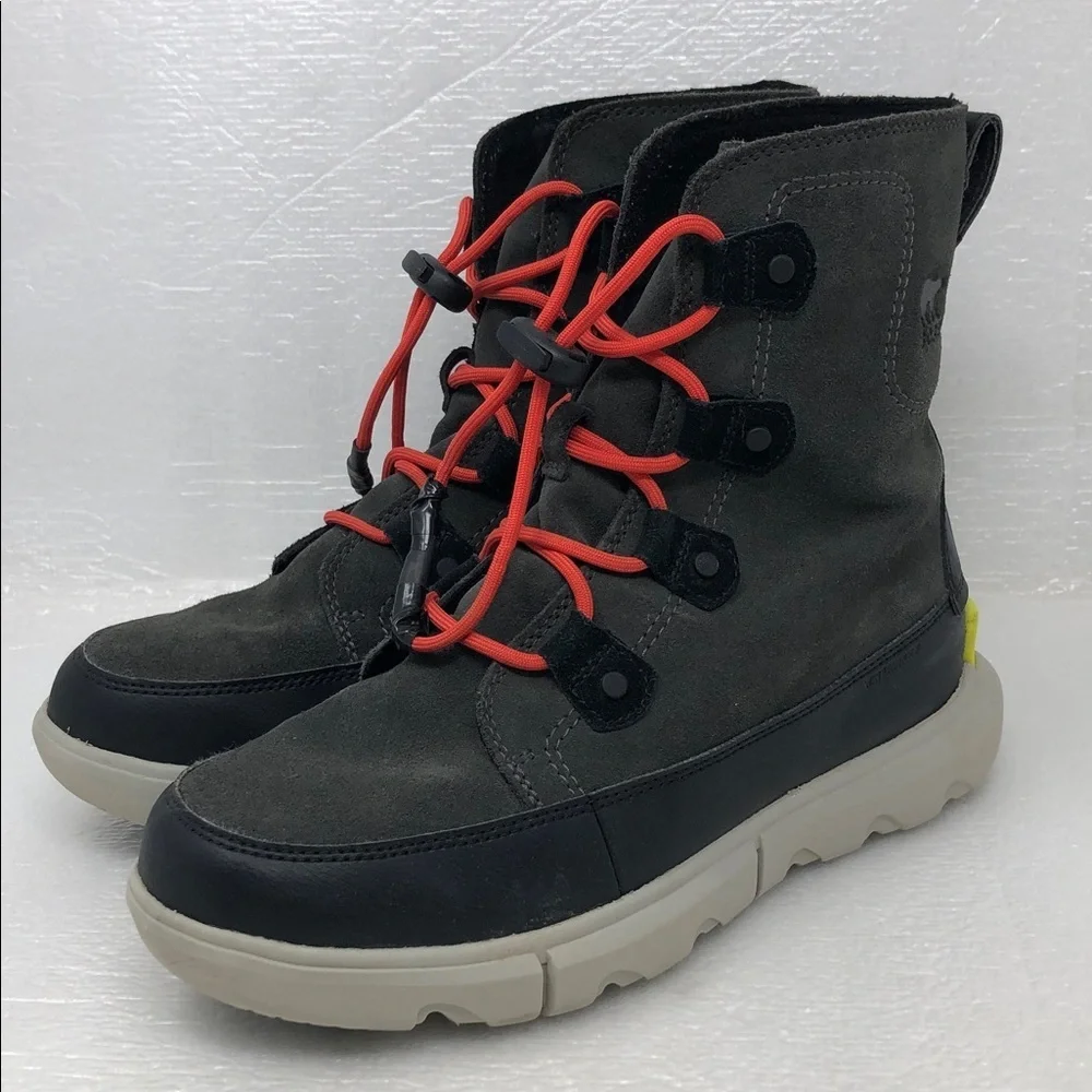 Sorel Kids Explorer Boots Red Lace Gray Suede Winter Outdoor Snow Size 6 Unisex